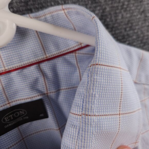 Eton Blue Orange Check 18 Button Up Convertible Cuff Pocket Long Sleeve Shirt - Picture 9 of 16